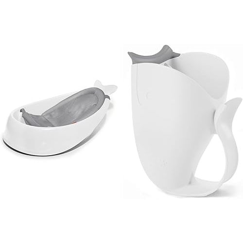 Skip Hop Baby Bath Tub, 3-Stage Smart Sling Tub and Rinse Cup Bundle, Moby