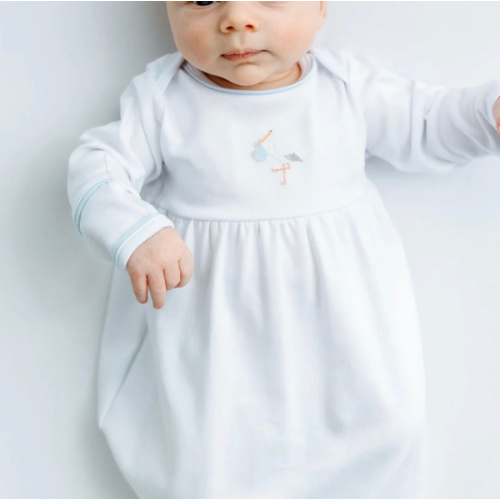 Baby Boy Gown - Pima Cotton - Hand-Embroidered Vintage Stork – Magnolia Baby