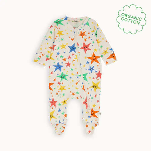 Rainbow Stars Zip Front Baby Sleepsuit | GOTS Certified Organic Cotton