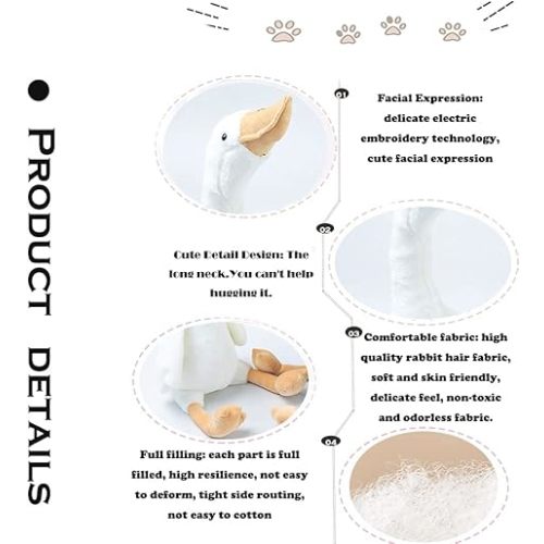 CHELEI2019 19.7" Goose Stuffed Animal Plush Toy,White Swan Stuffed Animal Toy Gifts for Kids