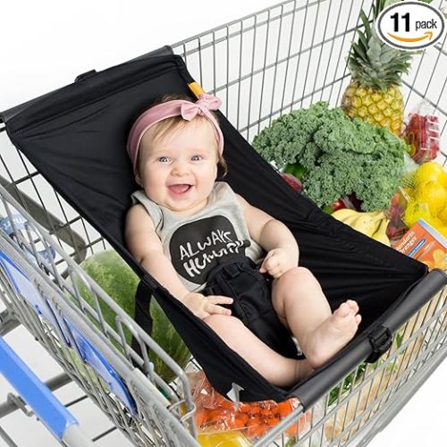 Binxy Baby Shopping Cart Hammock – Infant Seat for Grocery Carts – Holds Car Seats Securely – Compatible with Select 4-Seater Wagons (20–24” Wide) – Supports Up to 50 lbs – Black