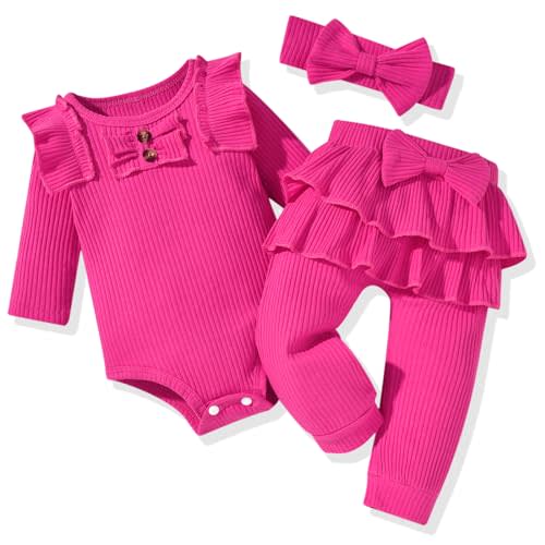 Aalizzwell Preemie Newborn Infant Baby Girls Clothes Ribbed Bodysuit Pants Set Fall Winter Outfits
