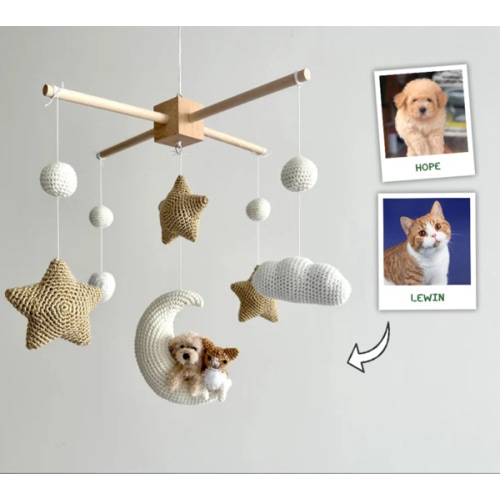 Pet Moon Brown | Custom Crochet Pet Nursery Baby Mobile – My Dollfy