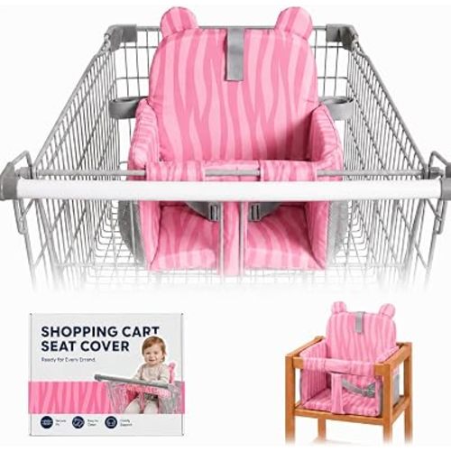 Padded Shopping Cart Cover for Baby, Sofa-Like Comfort Grocery cart Cover, Machine Washable High Chair Cushion (Pink)