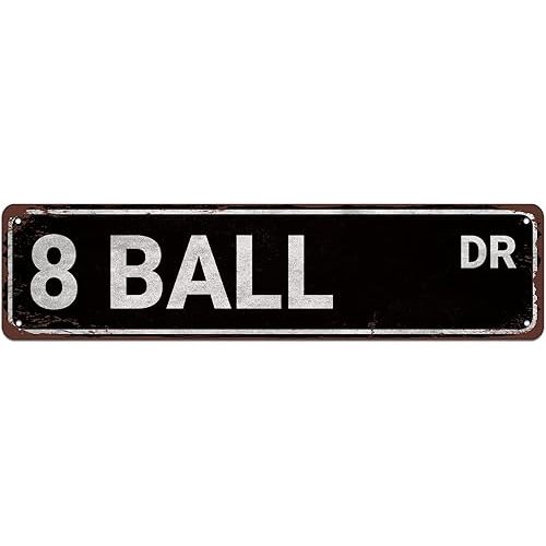 8 Ball Dr Street Sign Vintage Rustic Retro Aluminium Metal Sign Billiards Pool Cue Pooltable Funny Wall Decor for Home Bedroom Man Cave Bar 16x4 Inch