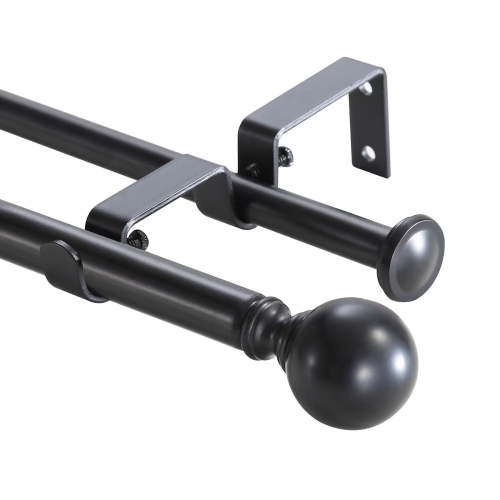 Urbanest Adjustable Double Curtain Rod Set Metal with Decorative Ball Finials, Heavy-Duty, 48"-84", Matte Black