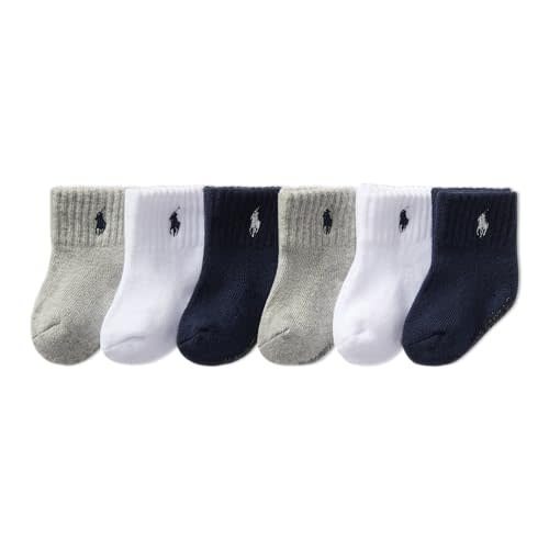 Polo Ralph Lauren Baby Classic Sport Ankle Socks-6 Pair Pack-Soft Stretchy Yarn & Stay Up Top
