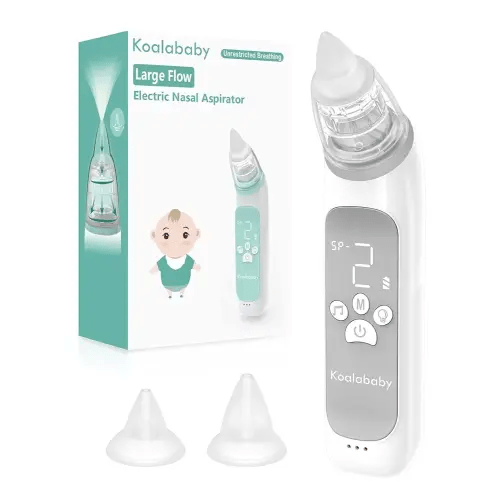 Koalababy Electric Nasal Aspirator for Baby, Large Flow, Baby Nose Sucker with 3 Suction Levels, Rechargeable Nose Cleaner for Toddlers, Music and Light Soothing, Soft Silicone Tips