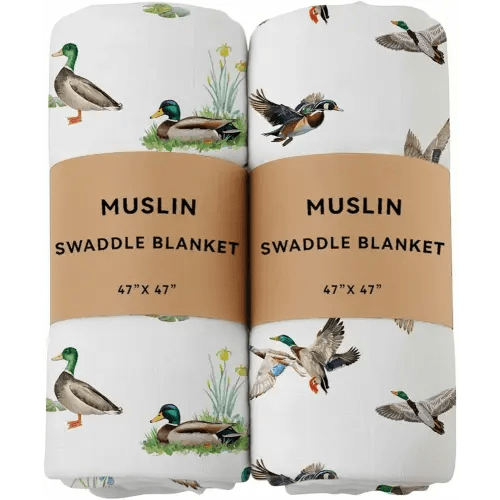2 Pack Mallard Duck Muslin Swaddle Blankets 70% Bamboo 30% Cotton Breathable Receiving Blankets Gender Neutral Newborn Essentials for Baby Boy or Girl Soft and Large 47 x 47 Inches (Mallard Duck)