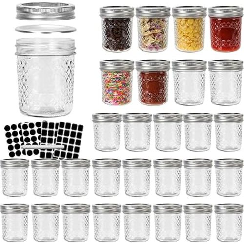 CycleMore 6 oz Mason Jars with Airtight Lids and Bands, 30 Pack Regular Mouth Glass Canning Jars, Small Glass Canisters for Jelly, Sauce, Jam, Honey, Juice, Wedding Favors, Shower Favors