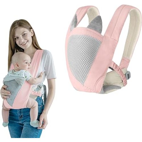 Handsfree Baby Carrier, Baby Essentials Baby Wraps Lightweight Baby Sling Carriers Travel Gear Cozy Infant Holder Adjustable Breathable Mesh Toddler Carrier Newborn to Toddler 7-40 lbs (Pink)