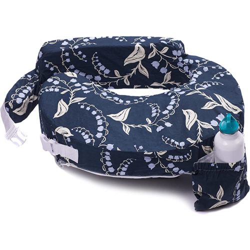 My Brest Friend Original Nursing Pillow Enhanced Ergonomics Essential Breastfeeding Pillow Support For Mom & Baby W/ Convenient Side Pocket, Double Straps & Slipcover, Navy Bluebells