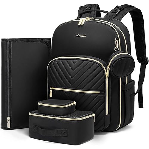 LOVEVOOK Diaper Bag Backpack with 2 Cubes, Quilted Baby Bag with Changing Pad & Pacifier Holder, Waterproof Travel Diaper Bags for Baby Boys Girls, Stylish and Large Capacity,5PCS Set, Black
