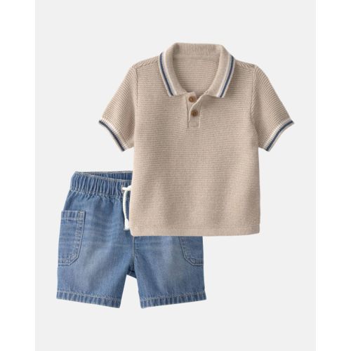 Baby Boy 2-Piece Polo Shirt & Denim Short Set - Brown/Blue - OshKosh B'gosh | Carter's