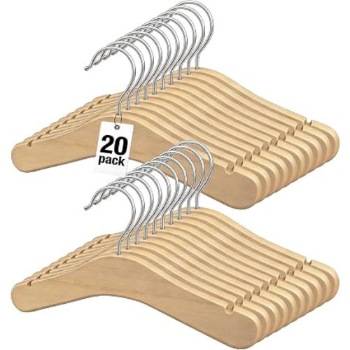 Baby Wooden Hangers 20 Pack,10.63 Inch Natural Wood Toddlers Hangers,Infant & Toddler Clothes Hangers, Small Children Kids Hanger with 360°Swivel Hook