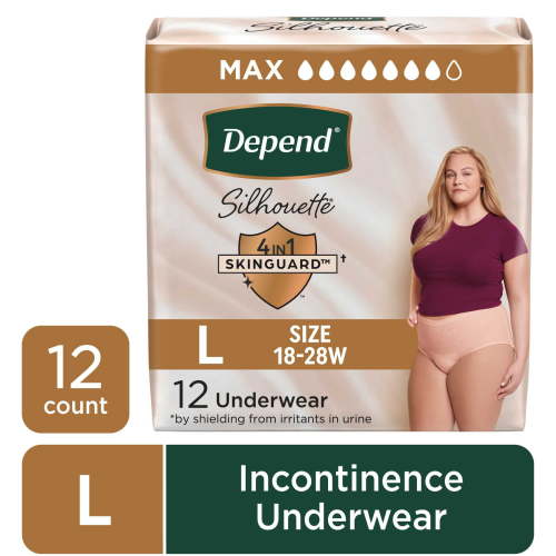 Depend Silhouette Women’s Incontinence & Postpartum Bladder Leak Underwear, L, 12 Count
