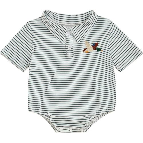 Baby Boy Polo Romper Mallard Duck Button Down Striped T-Shirt Onesie Short Sleeve Collar Bodysuit Summer Outfit
