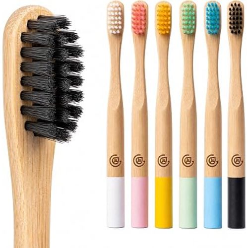 GREENZLA 6 Pack Kids Bamboo Toothbrush | Soft Charcoal Bristles