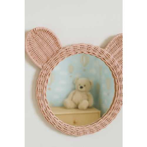 Kids Pink Rattan Teddy Bear Mirror