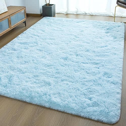 Ultra Soft Fluffy Rugs for Bedroom 4x6 Feet, Shag Area Rugs for Living Room, Large Comfy Furry Rug for Boys Kids Baby Room Decor, Non Slip Nursery Rug Modern Indoor Fuzzy Floor Carpet, Light Blue