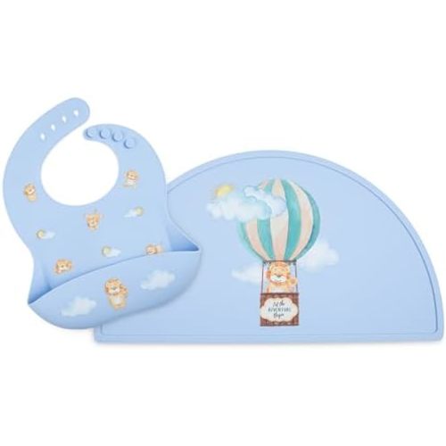 Silicone Baby Bib and Mat | Boys Girls Babies & Toddlers | Waterproof, Adjustable, BPA Free