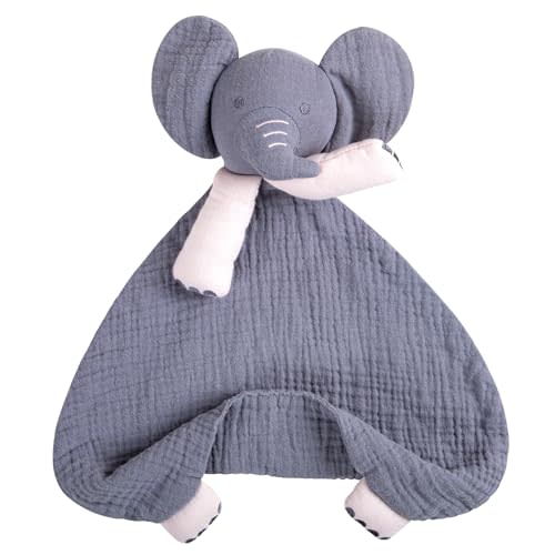 lulumoon Muslin Elephant Lovey for Babies: Skin-Friendly Security Blanket for Self-Soothe - Newborn Gift for Baby Shower