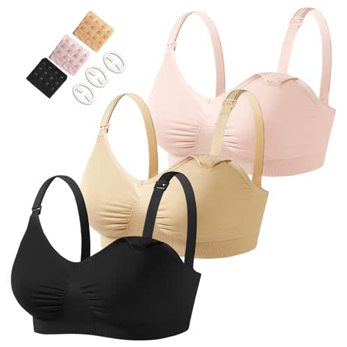 HOFISH 3PACK Full Bust Seamless Nursing Maternity Bras Bralette S-XXL with Extra Bra Extenders & Clips