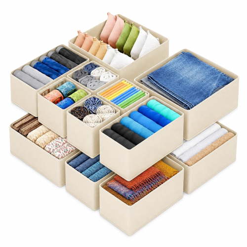 LYLHZRMDGC, Drawer Organizer, 12 Pack, Beige Fabric Closet Dividers