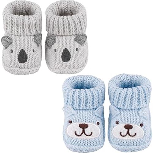 Newborn Knit Booties Soft Baby Sock Boots for Infant Boys Girls First Walkers 2 Pairs, 0-3 Months