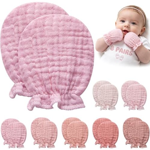 Pro Goleem 8 Pairs Muslin Baby Mittens, Newborn No Scratch Gloves