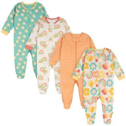 Onesies Brand Baby Girls' 4-Pack Sleep 'N Plays, Flower Power, Newborn