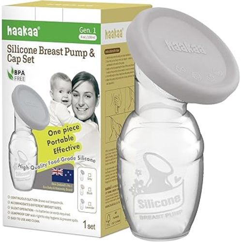 Haakaa Manual Breast Pump with Grey Gap, Breastmilk Collector Breastfeeding Pump (4oz/100ml)