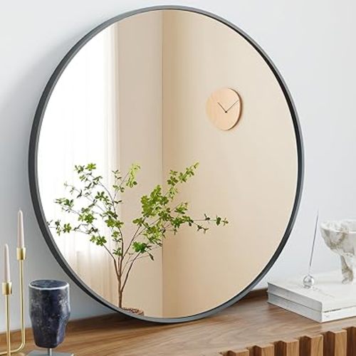 Sweetcrispy Black Round Wall Mirror 20 Inch, Bathroom Mirrors for Over Sink, Wall Decor for Bathroom, Entryway, Bedroom, Vanity