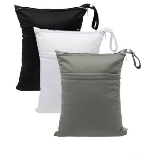 babygoal Wet Dry Bags 3 Pack, Waterproof Reusable Travel Bags for Swimsuits, Baby Cloth Diapers, Beach, Pool, Gym Bag & Wet Clothes with 2 Pockets L-BWG