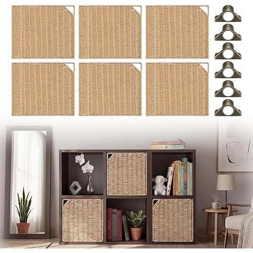 Unittype 6 Sets 13'' Handwoven Natural Fibre Doors for Cube Storage Shelf Boho Straw Shelf Cover for Bookcase Open Bookshelf Rustic Farmhouse Home Decor for Living Room Bedroom Closet Organizer