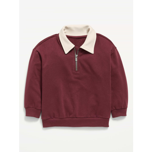Oversized Collared French Terry Quarter-Zip for Toddler Boys