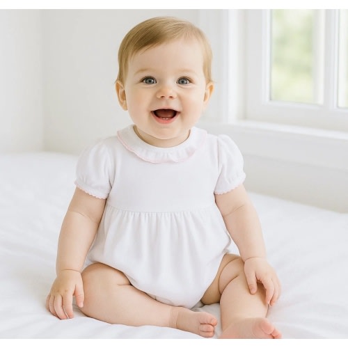Essentials White Ruffle Bubble - Pink Trim