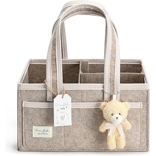 PeraBella Diaper Caddy Organizer with Handle, Baby Shower Gifts Basket Bag, Registry Search Must Haves Items, Nursery Storage Organizer for Newborn Girl Boy, Baby Bag Essentials, Car Diaper Caddy Cart