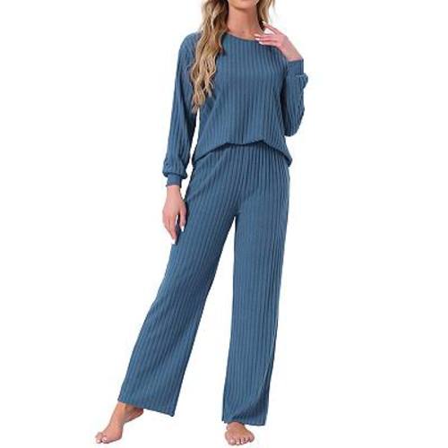 Women's Ribbed Knit Pajamas Sets 2 Piece Long Sleeve Top and Pants Sleepwear Pjs Loungewear Outfits