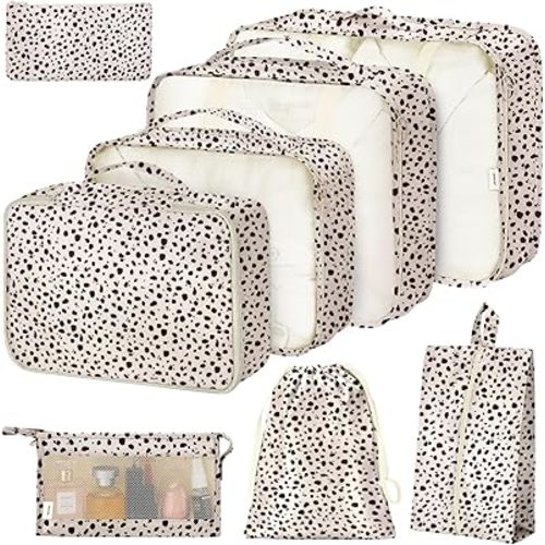 8 Set Packing Cubes for Suitcases, Packing Cube with Shoe, Cosmetics, Clothing, and Accessories Bags Packing Cubes for Travel Luggage Organizer(Leopard)