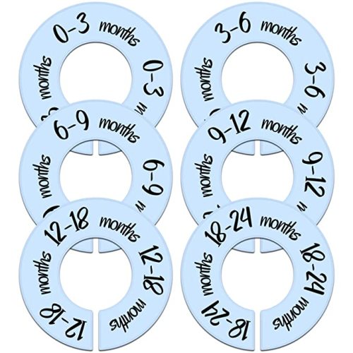 Pro Goleem Baby Closet Dividers Blue Baby Closet Organizer for Nursery Baby Clothes Size Age Dividers Fits 1.5" Rod 6 PCS