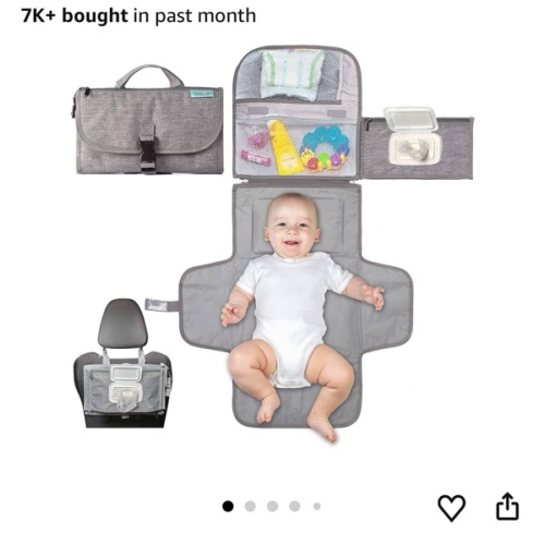 Kopi Baby Portable Diaper Changing Pad - Baby Diaper Changer Travel Bag with Wipes Pocket, Smart Design Portable Changing Mat, Infant Travel Station Kit, Gift for Newborn Girl & Boy - Grey, Classic