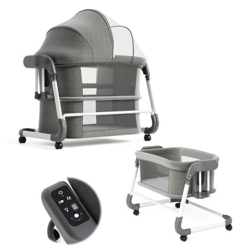 Electric Rocking Bassinet, 5 Swing Speeds, 12 Lullabies, Remote, Gray