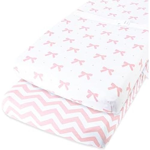 Cuddly Cubs Changing Pad Covers – 2 Pack – Snuggly Soft Plush Cotton Changing Table Covers for Girl – Fits Perfectly on Summer Infant and Other 16 x 32 Baby Changing Table Pads – Pink