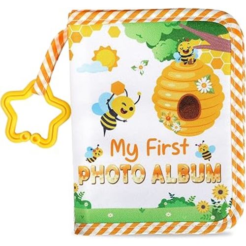 Baby's My First Family Album Soft Photo Cloth Book Bee My First Book of Photos Baby Memory Album Gift Holds 4x6 Pictures for Babies Newborn Toddler & Kids Baby Shower