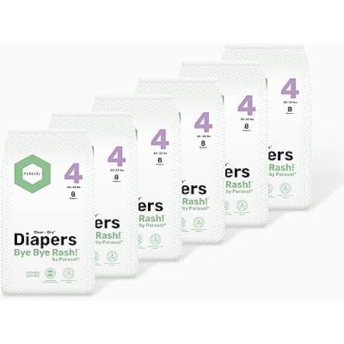 PARASOL Clear+Dry Disposable Diapers | RashShield Protection, Leakproof Design, Hypoallergenic | Size 4, (20-32 lbs) 48 Count