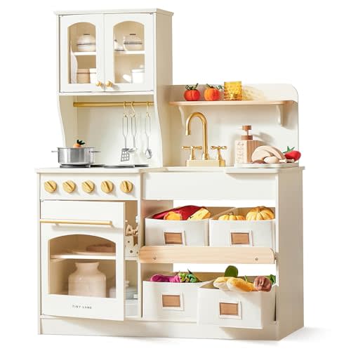 Tiny Land Wooden Play Kitchen Set with Toy Storage, Plenty of Play Features, Ages 3+