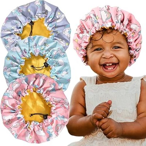 Kids Bonnet for Girls Silk Bonnet Sleeping Kid Baby Toddler Wide Band Night Sleep Caps Colorful Night Hats Natural Hair