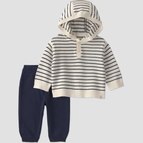 Little Planet By Carter's Baby Boys' 2pc striped hooded sweater and pants Set - Navy Blue Newborn