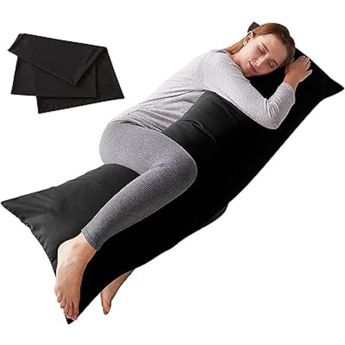 ELNIDO QUEEN Body Pillow with Pillowcase - Soft Long Bed Pillow for Adults - Breathable Full Body Pillow Insert for Sleeping, 20x54inches, Black